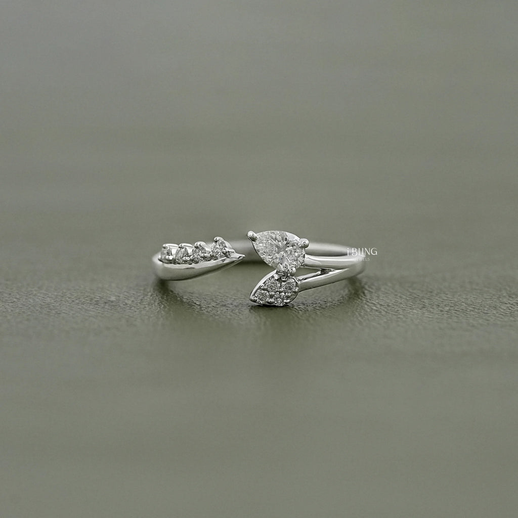 Pear Cut Lab Diamond Open Cuff Engagement Ring