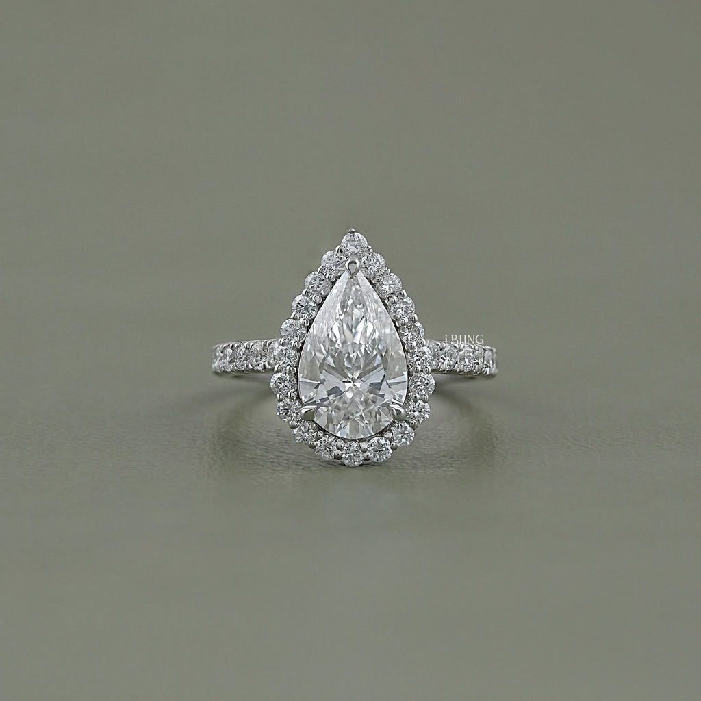 Pear Lab Grown Diamond Accent Halo Engagement Ring