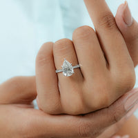 Pear Cut Lab Diamond Hidden Halo Accent Ring