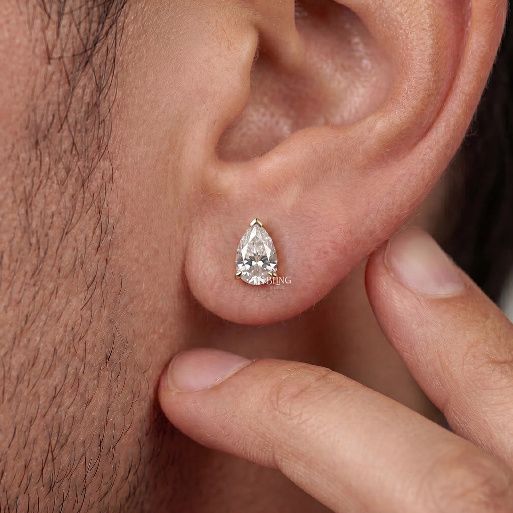 Pear Cut Lab Diamond Single Stud