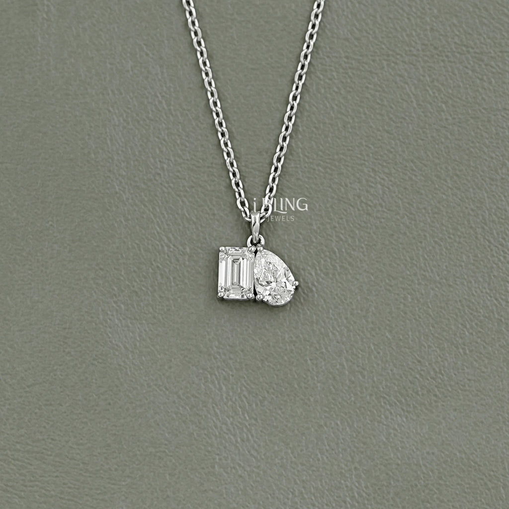 Pear & Emerald Cut Lab Grown Diamond Toi Et Moi Necklace