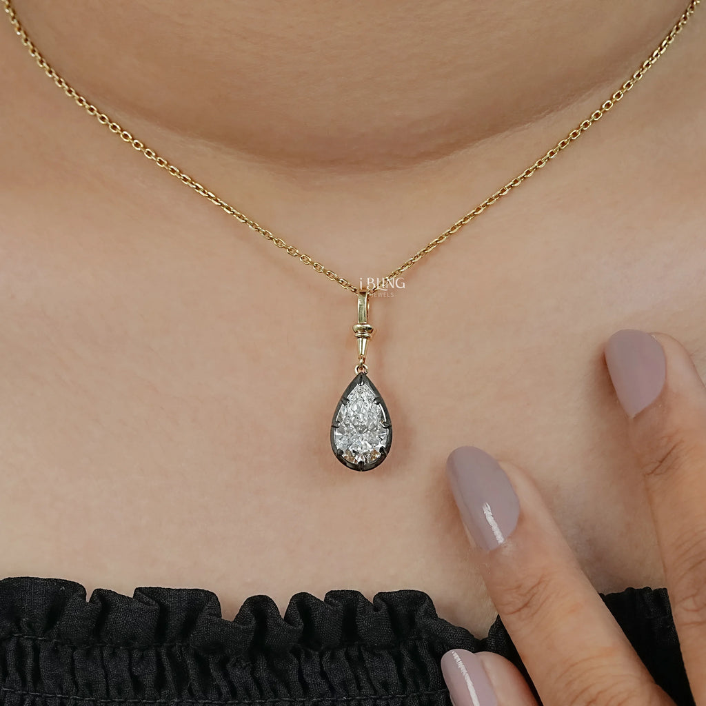 Pear Cut Lab Diamond Solitaire Button Back Pendant