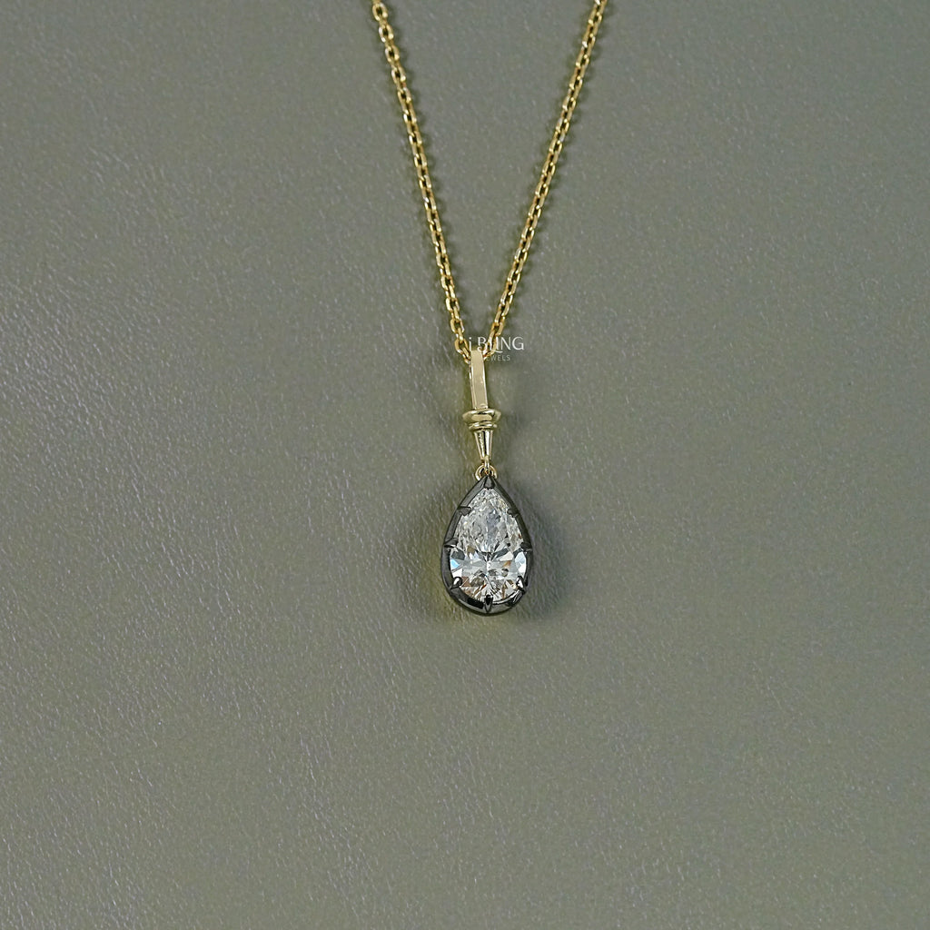 Pear Cut Lab Diamond Solitaire Button Back Pendant