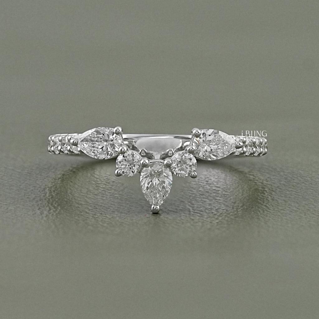 Pear Cut Lab Made Diamond Chevron Ring