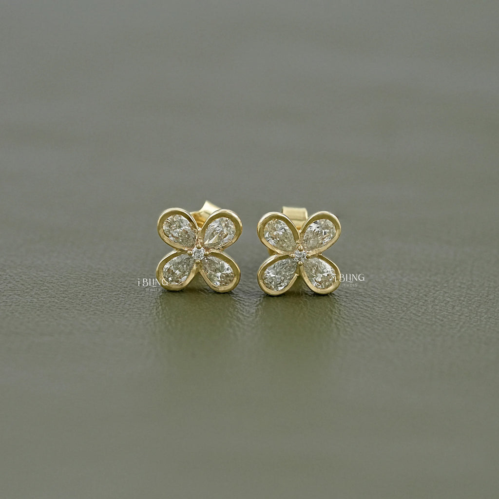 Pear Cut Lab Diamond Flower Shape Stud Earrings