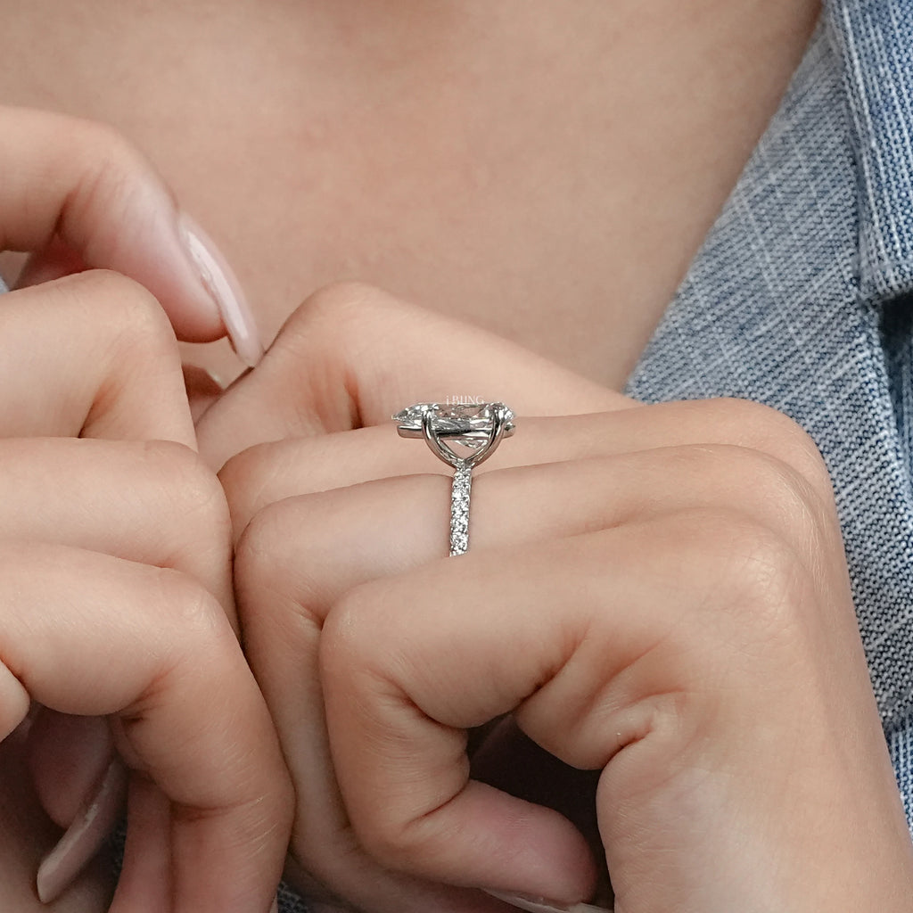 Pear Cut Lab Diamond Solitaire Accent Ring