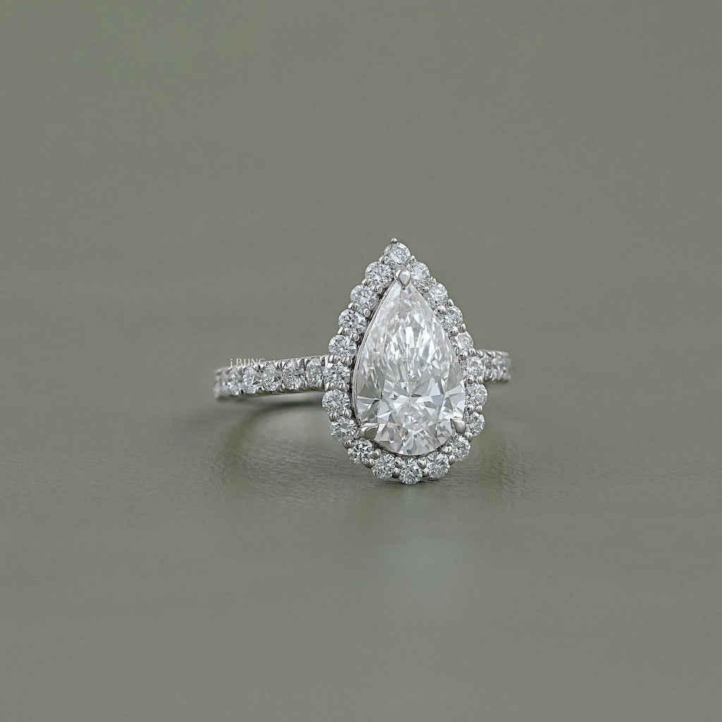 Pear Lab Grown Diamond Accent Halo Engagement Ring