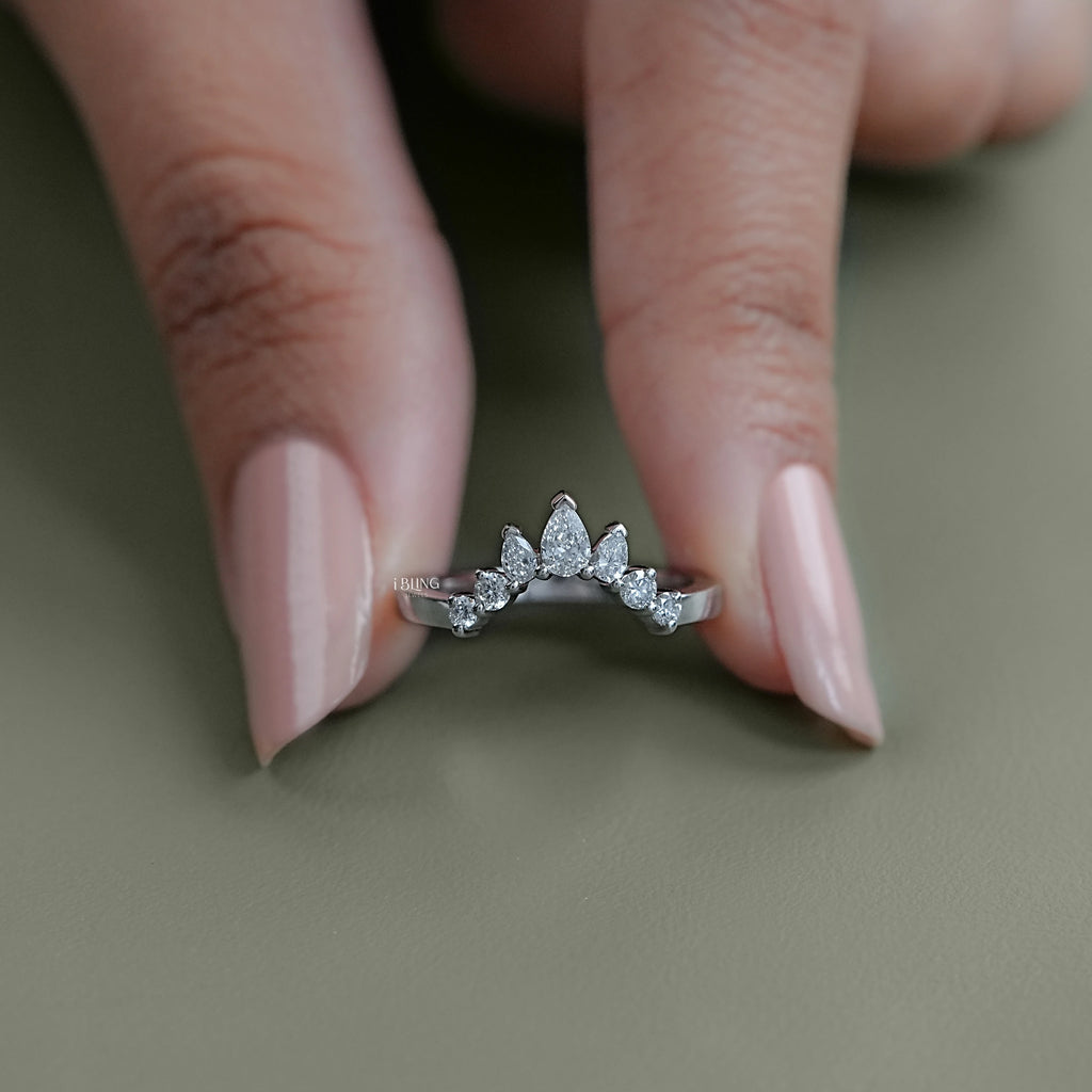 Pear Diamond Curved Wedding Band