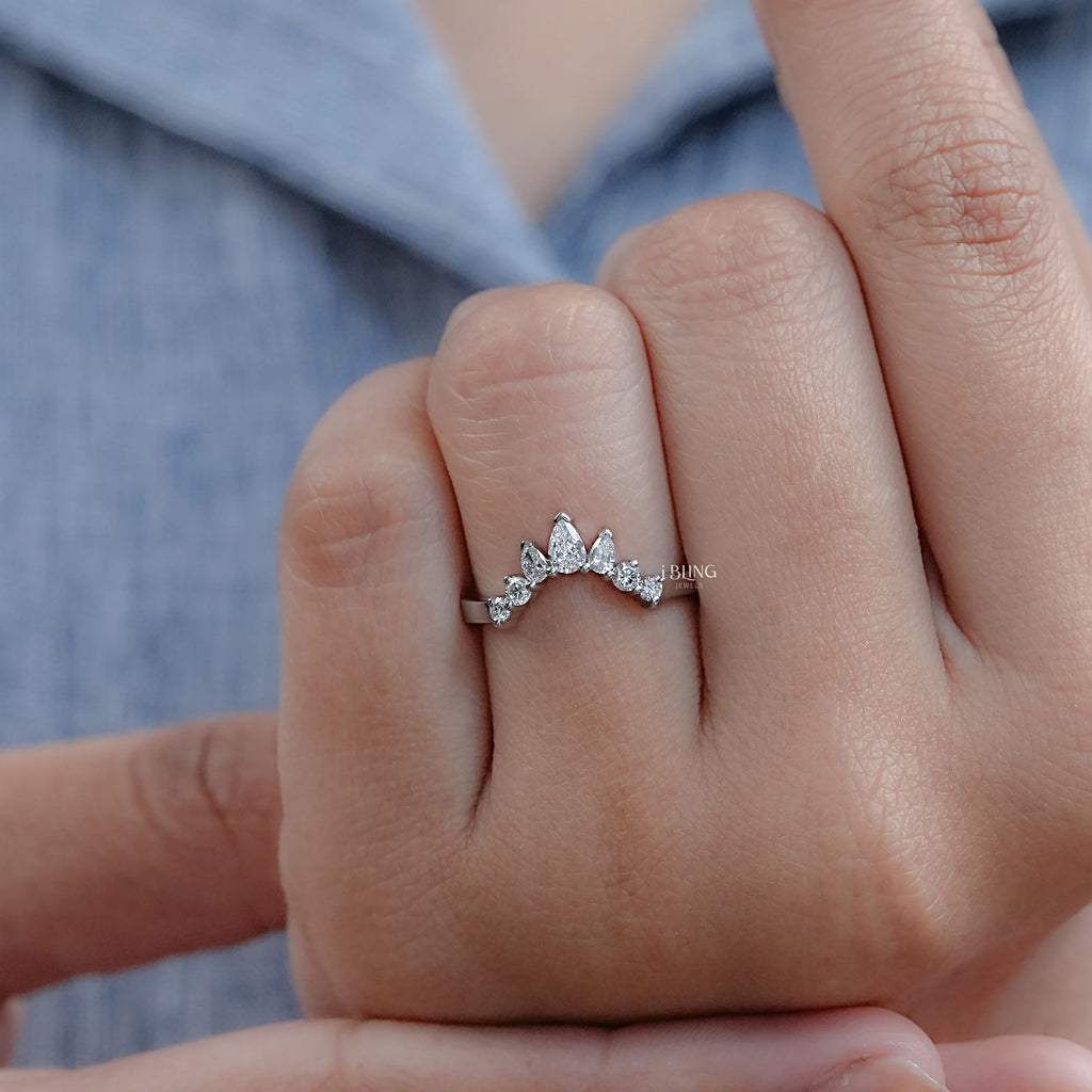 Pear Diamond Curved Wedding Band