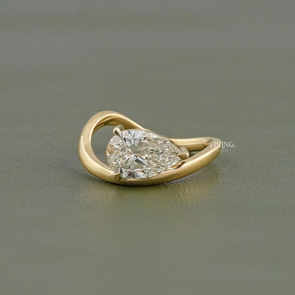 Pear Cut Lab Grown Diamond Curved Solitaire Ring