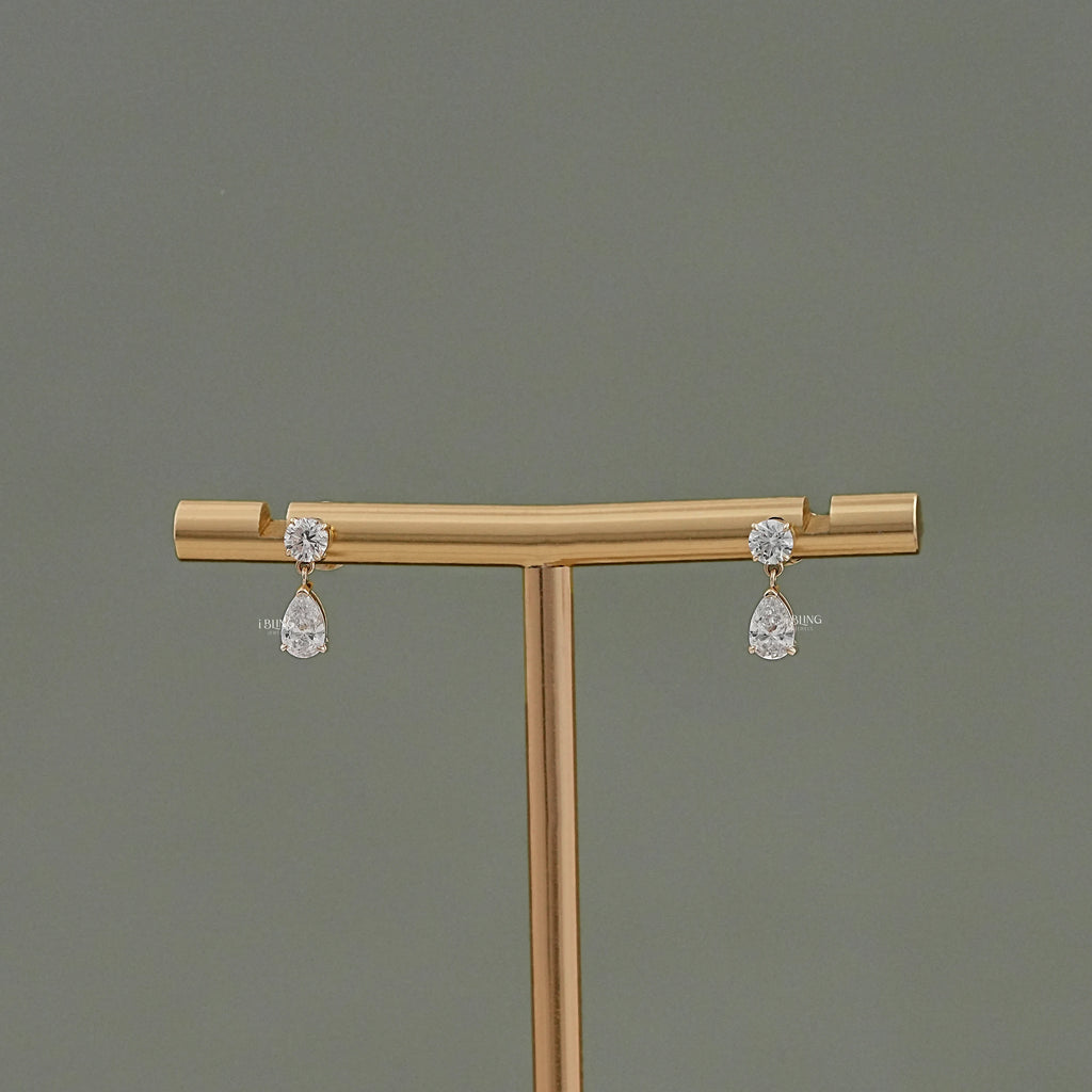 Pear And Round Lab Diamond Drop Earrings