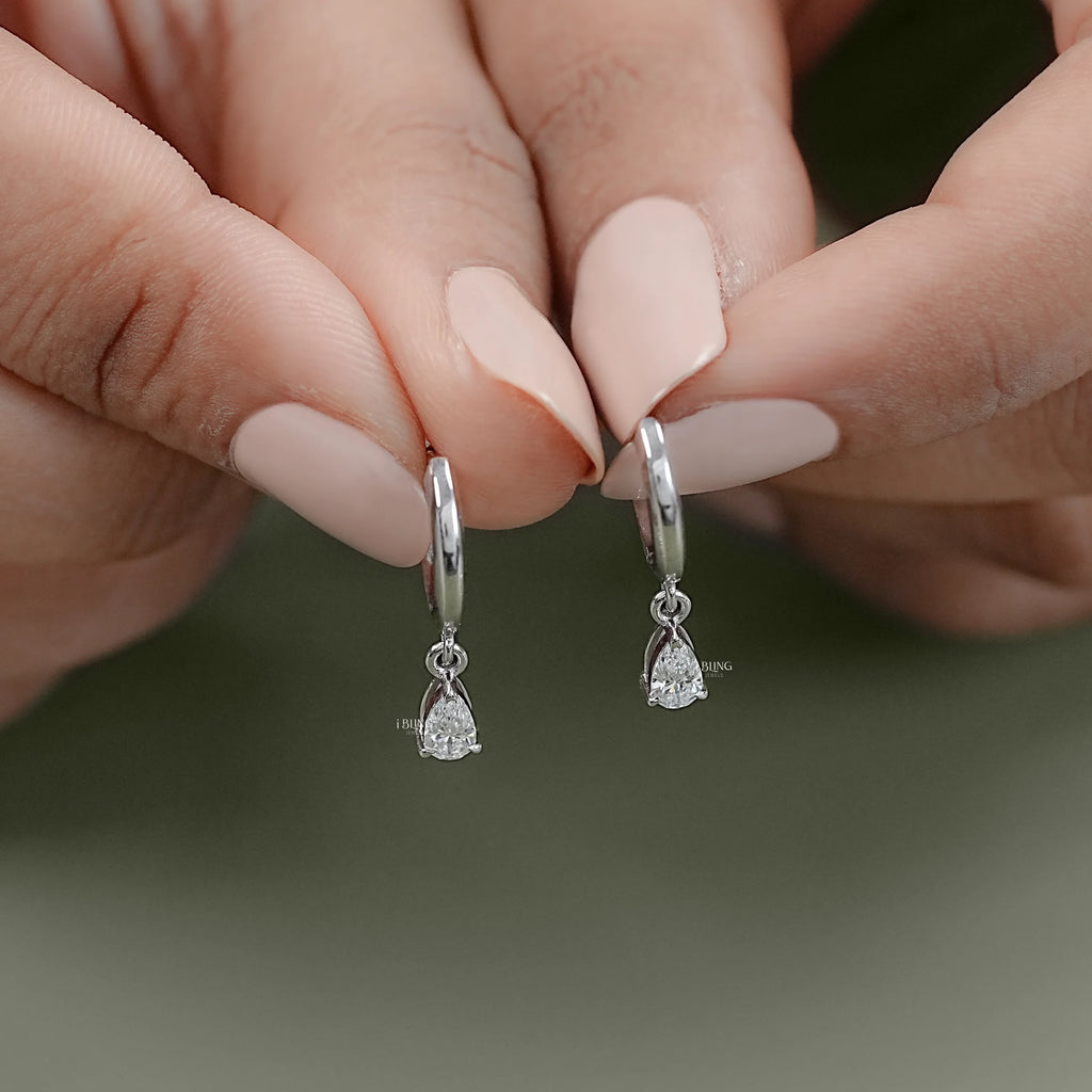 Pear Cut Lab Grown Diamond Drop Hoop