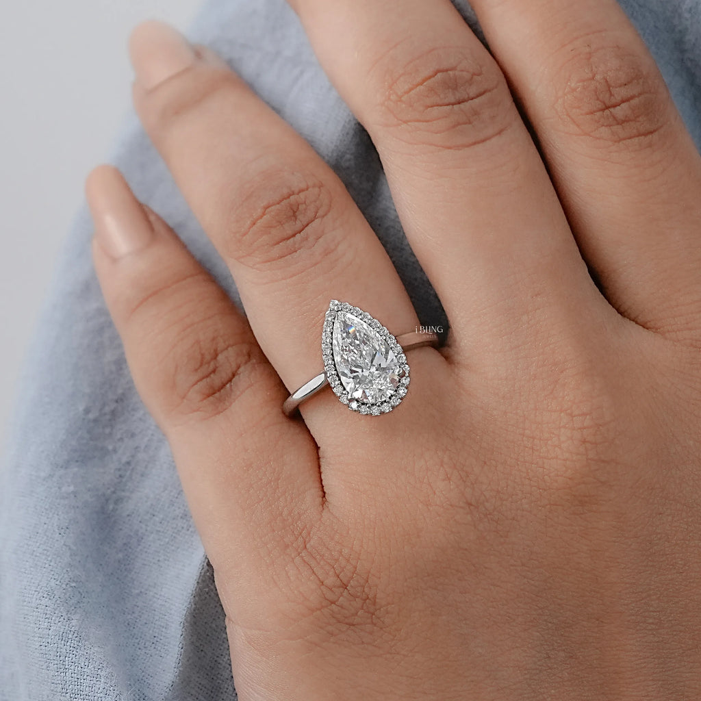 Pear Cut Lab Diamond Halo Ring