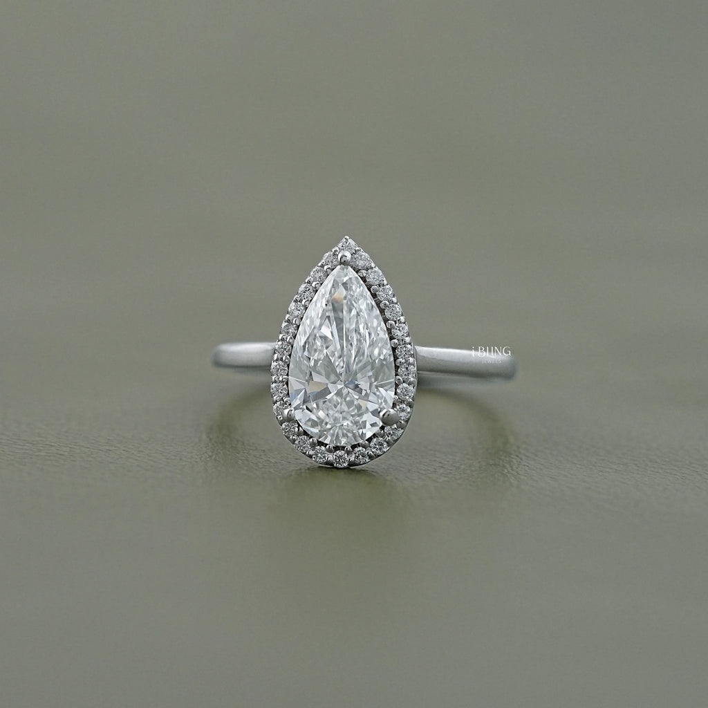 Pear Cut Lab Diamond Halo Ring