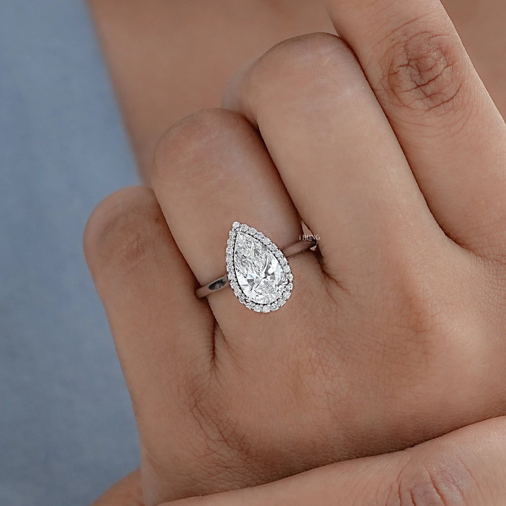 Pear Cut Lab Diamond Halo Ring