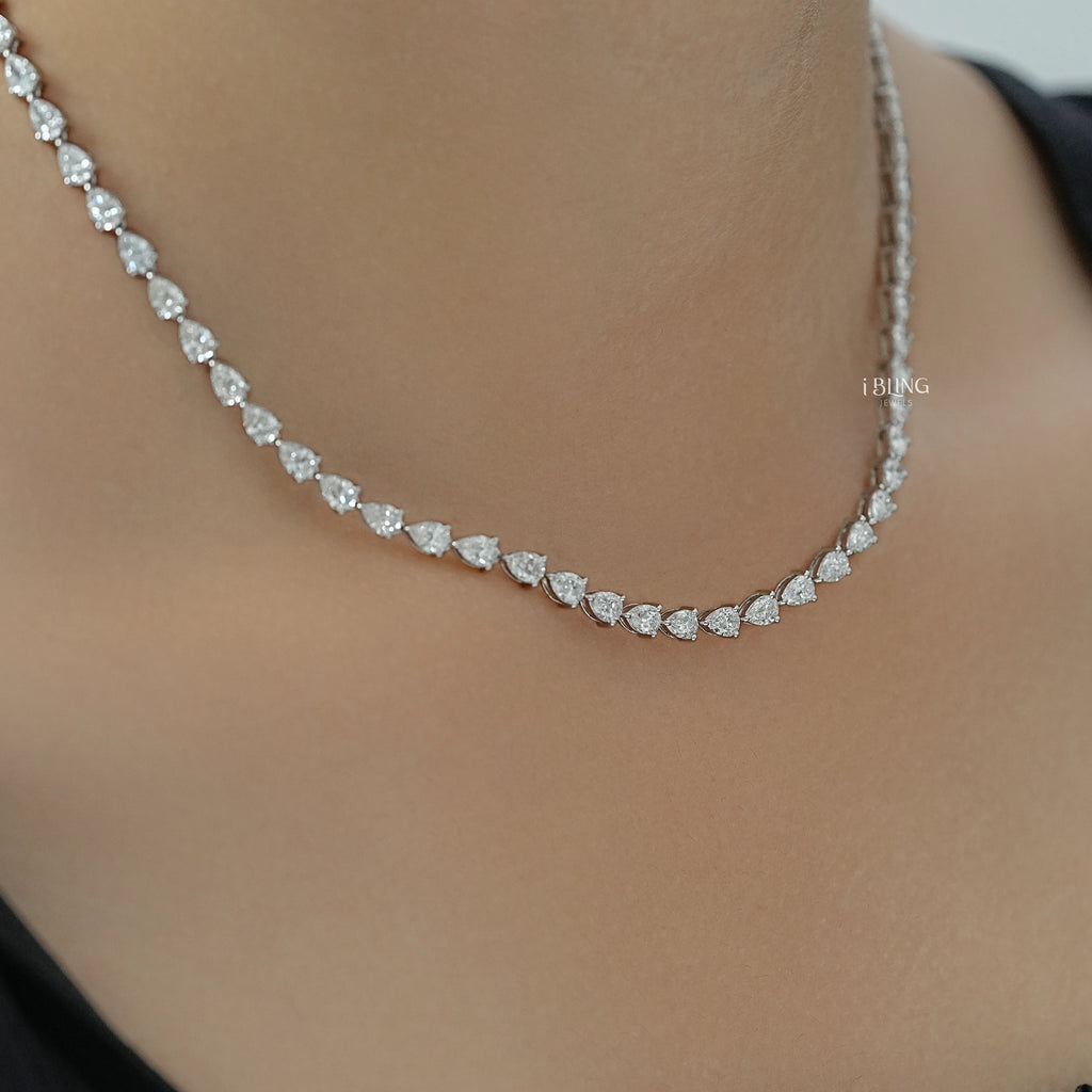 Pear Cut Lab Grown Diamond Tennis Necklace