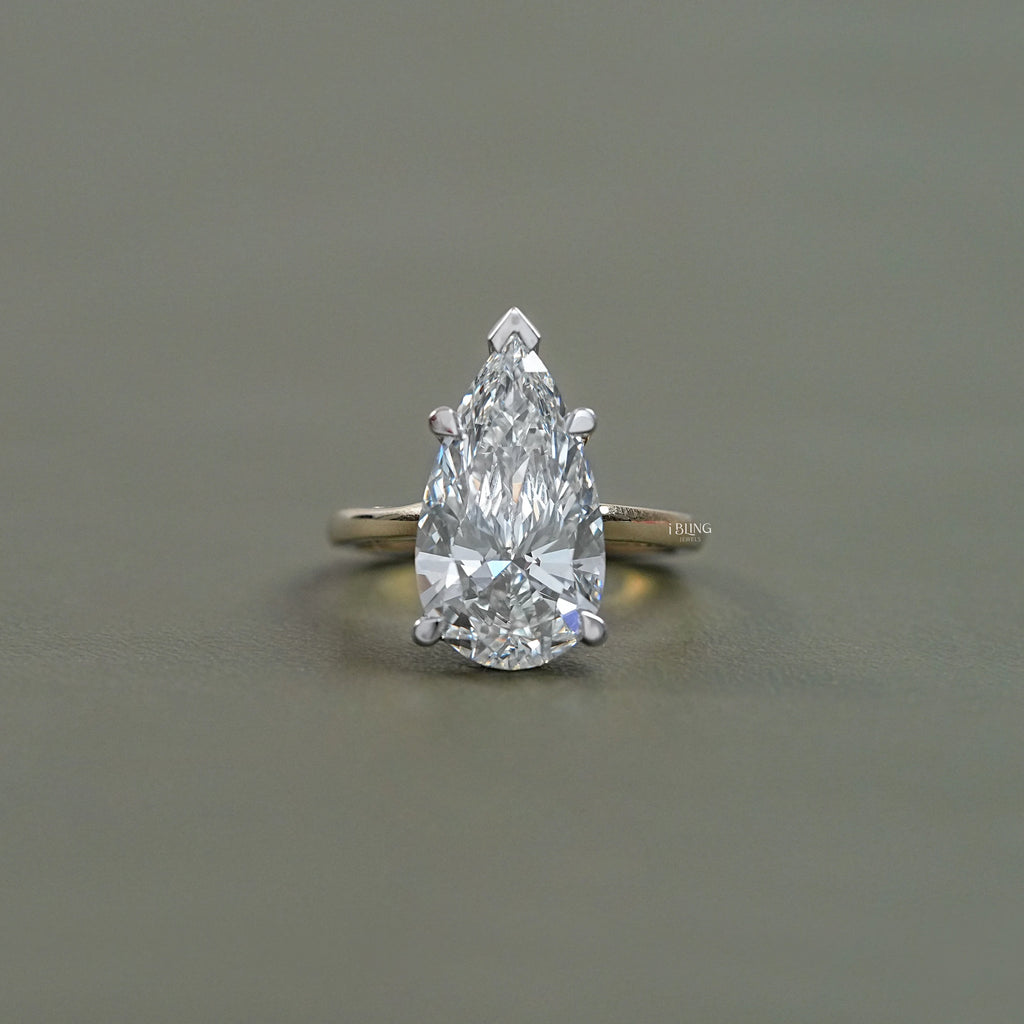 Pear Cut Lab Diamond Solitaire Engagement Ring