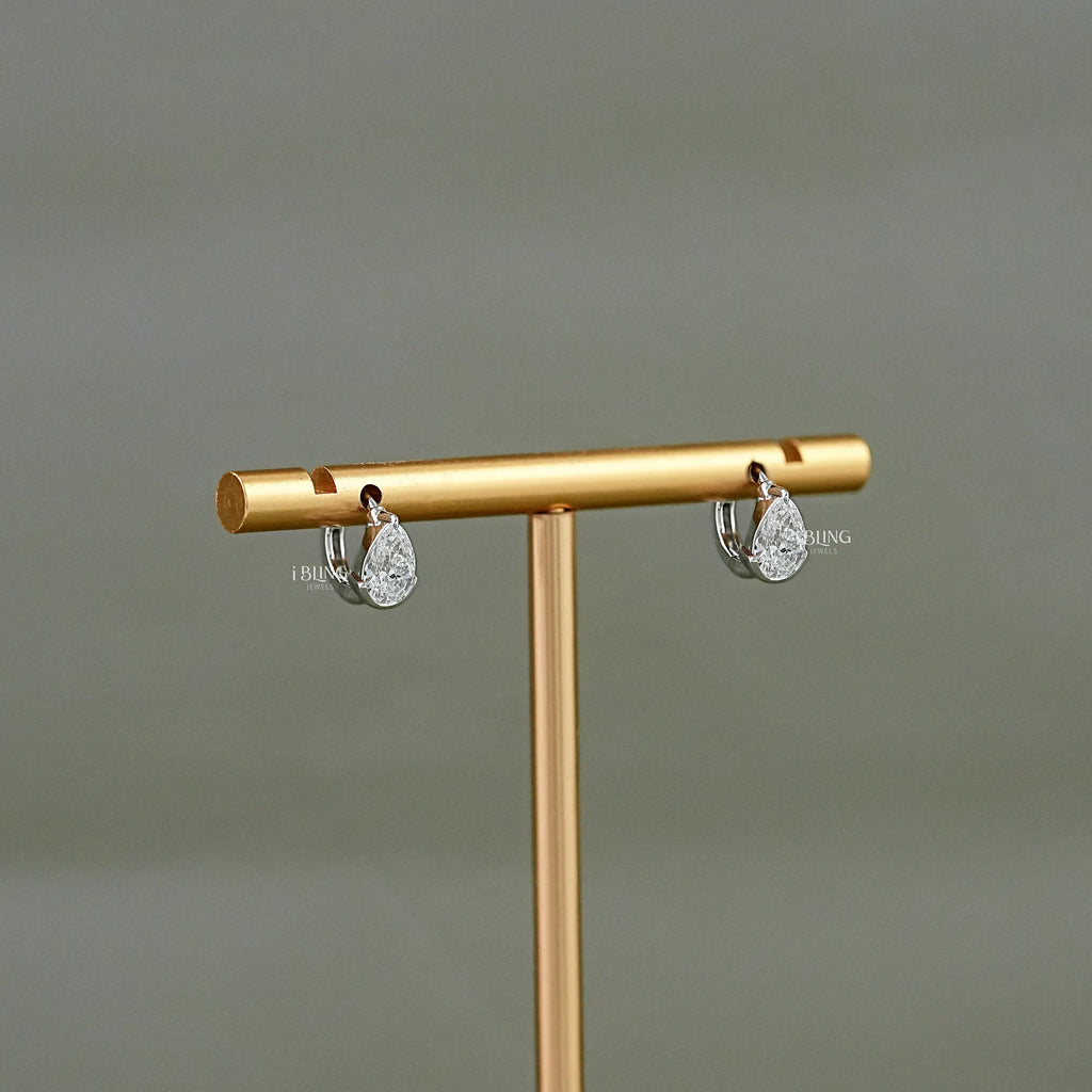Pear Diamond Half Bezel Huggie Hoop Earrings