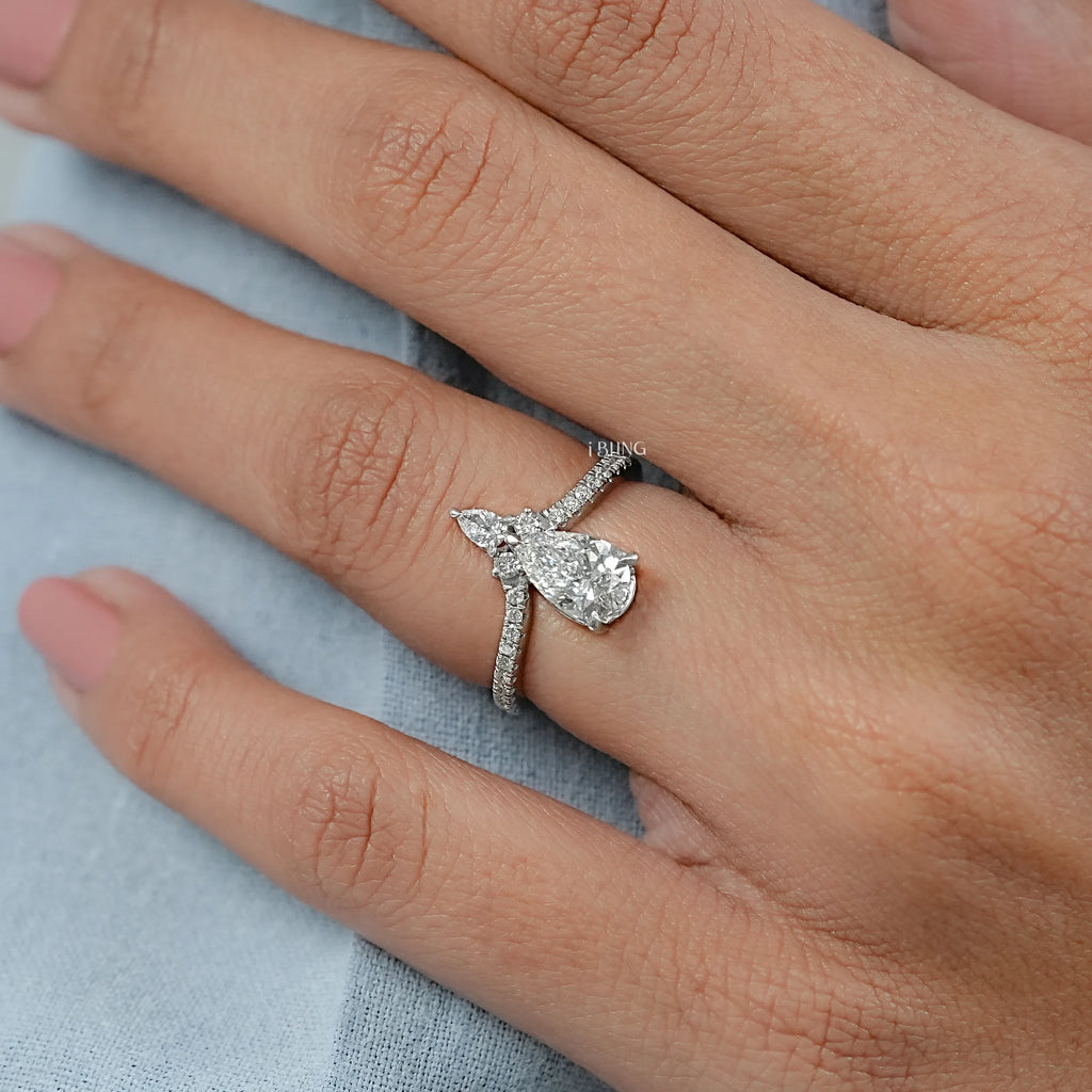 Pear Cut Lab Diamond Chevron Ring