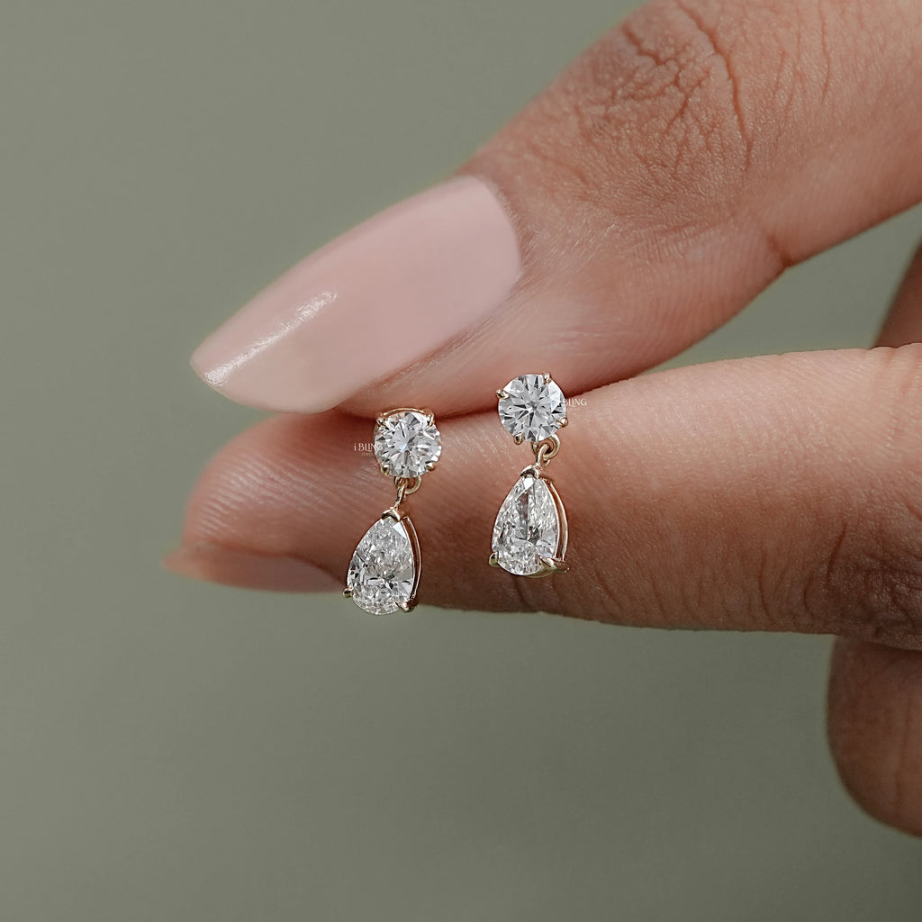 Pear And Round Lab Diamond Drop Earrings