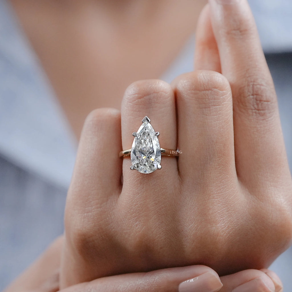 Pear Cut Lab Diamond Solitaire Engagement Ring