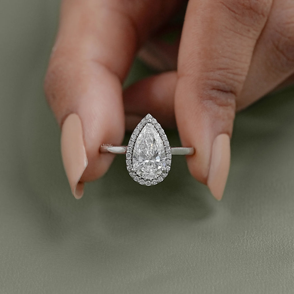 Pear Cut Lab Diamond Halo Ring