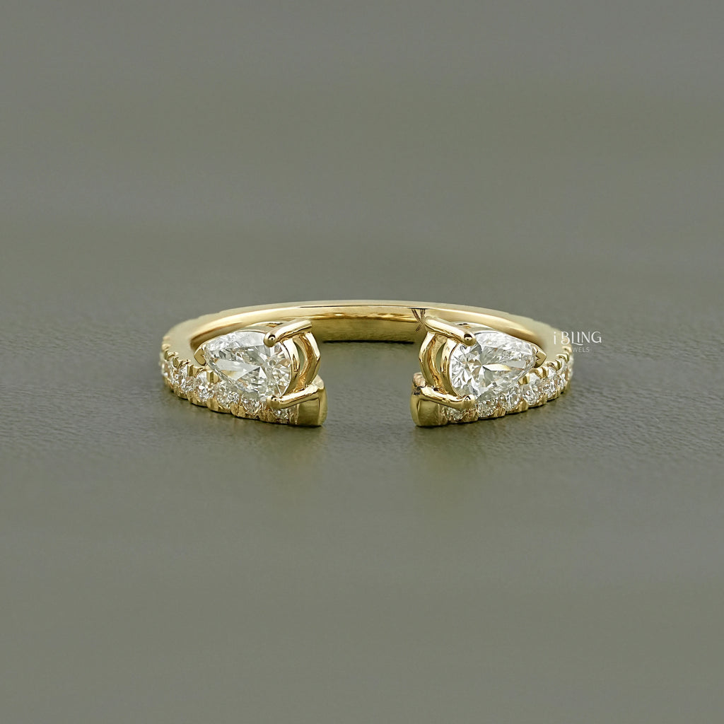 Pear Cut Lab Grown Diamond Open Cuff Wedding Band