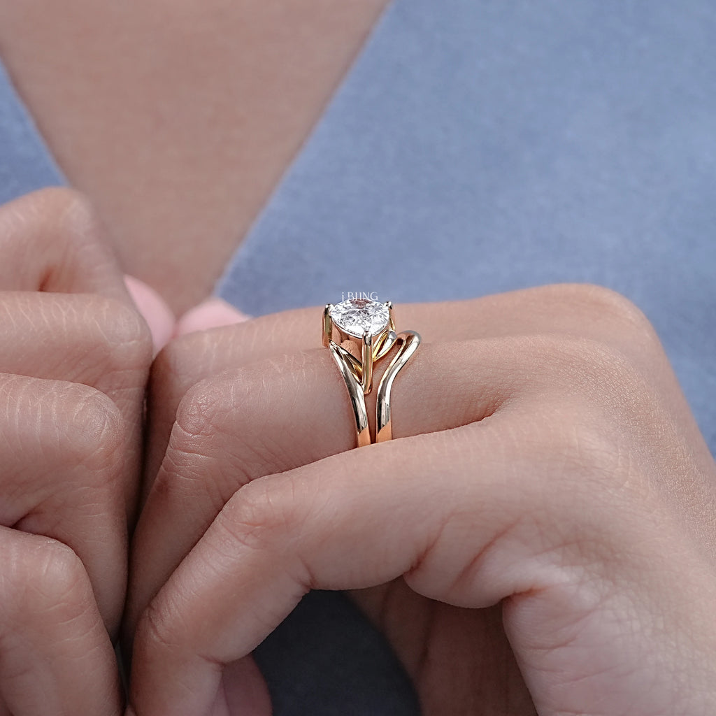 Pear Diamond Bypass Shank Solitaire Bridal Ring Set