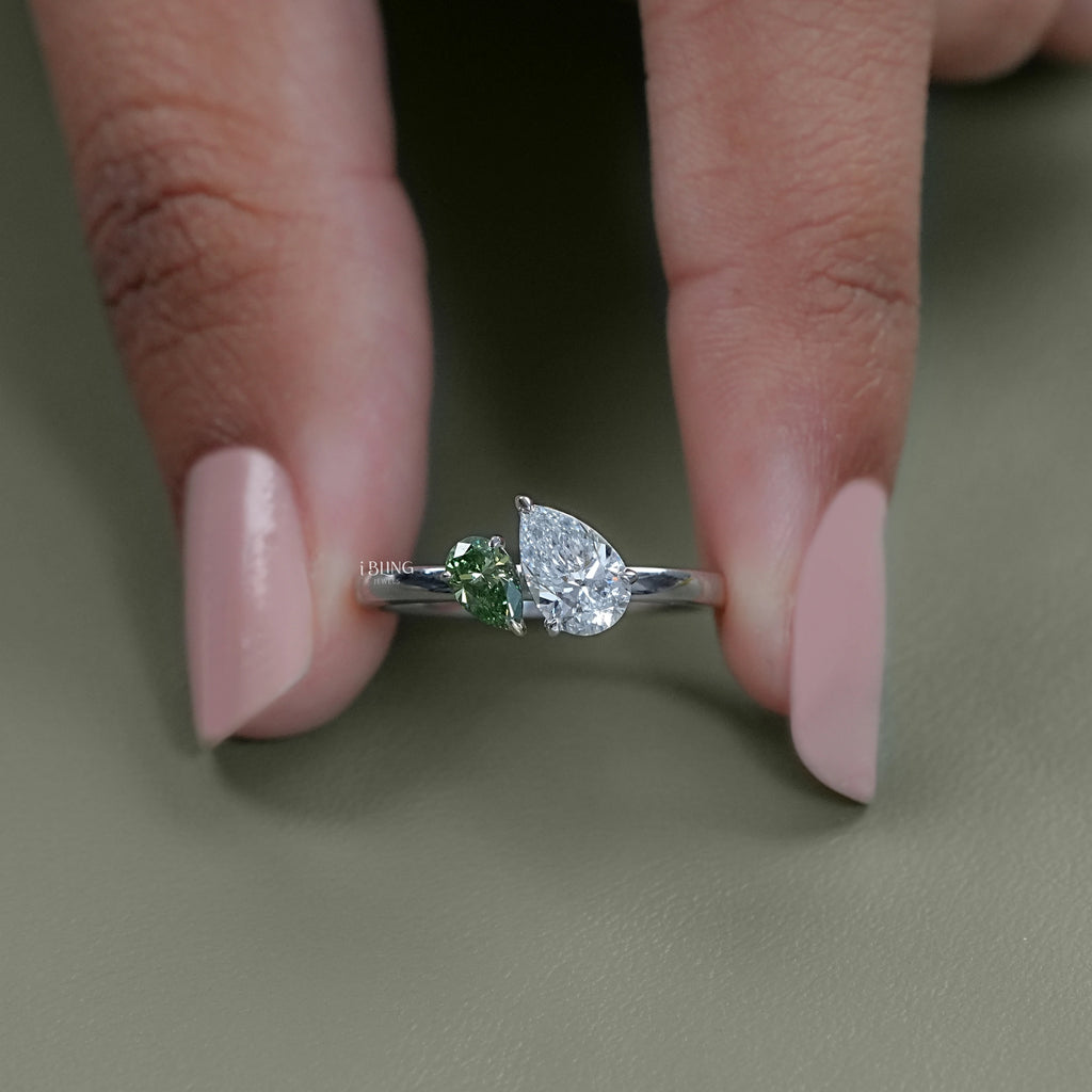 Green Pear Lab Diamond Dainty Toi Moi Wedding Ring
