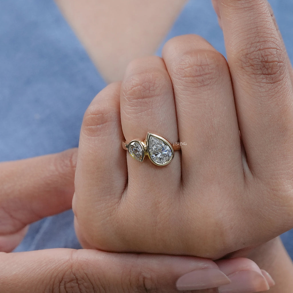 Two Pear Lab Diamond Bezel Set Wedding Ring