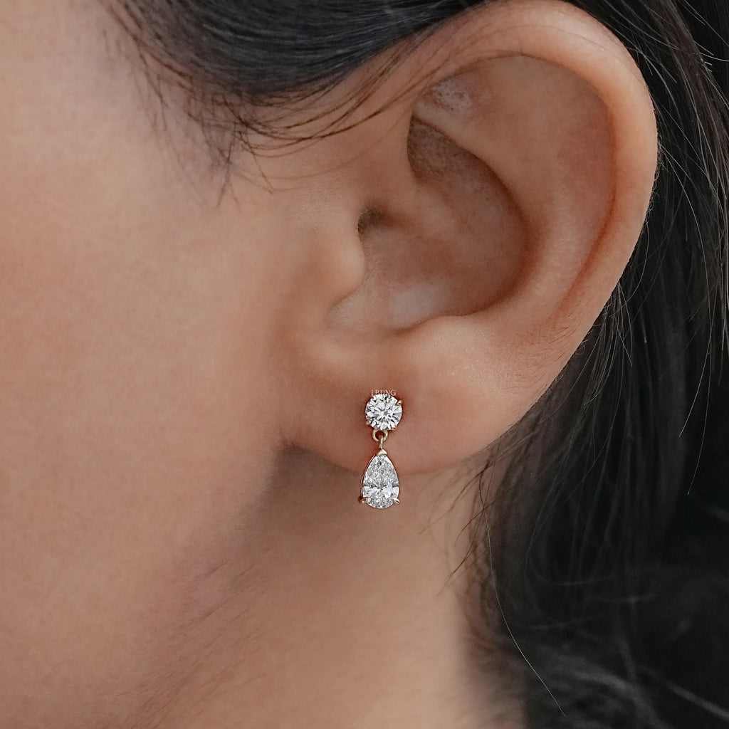 Pear And Round Lab Diamond Drop Earrings