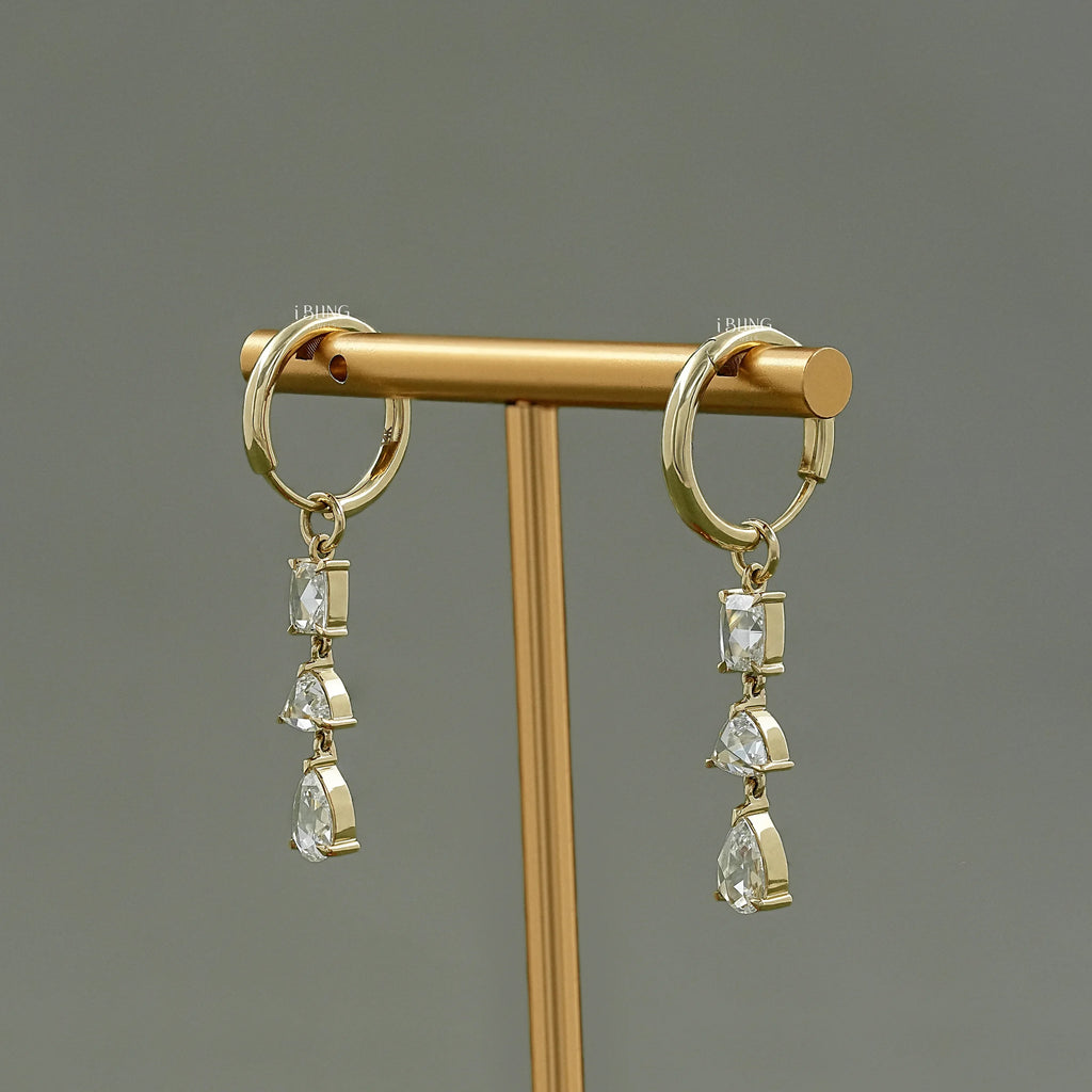 Rose Cut Diamond Multi Shape Hoop Earrings
