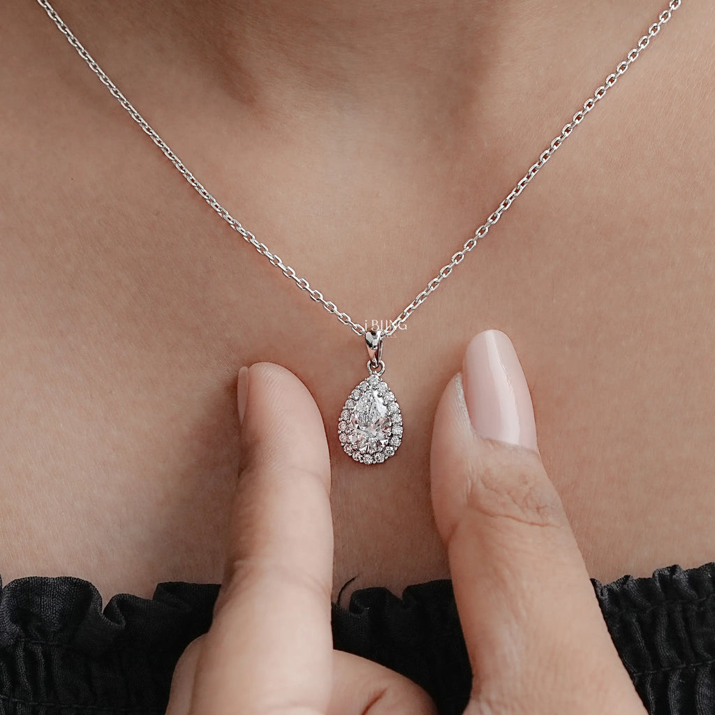 Pear Lab Diamond Halo Necklace