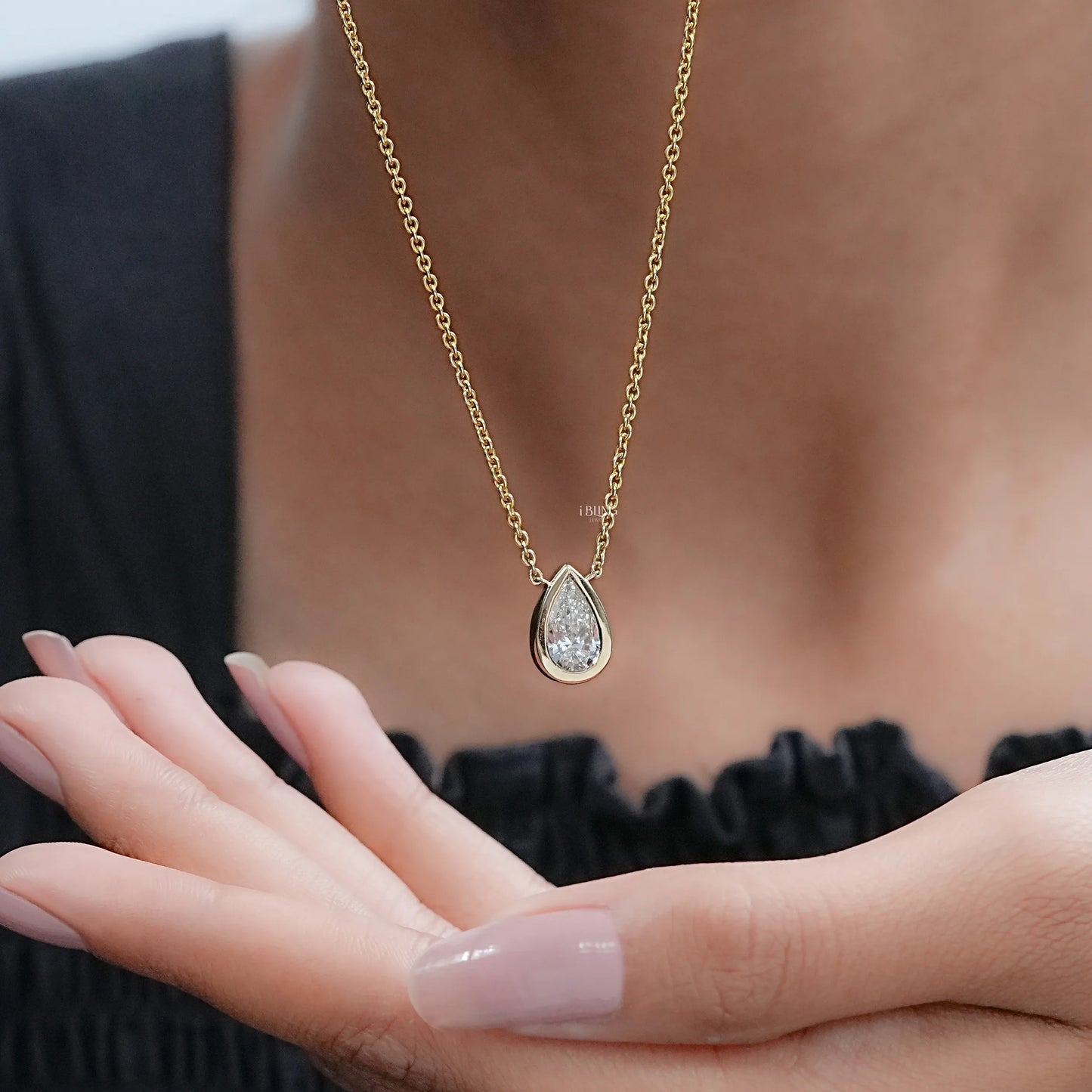 Pear Cut Lab Grown Diamond Bezel Set Solitaire Necklace Pendants