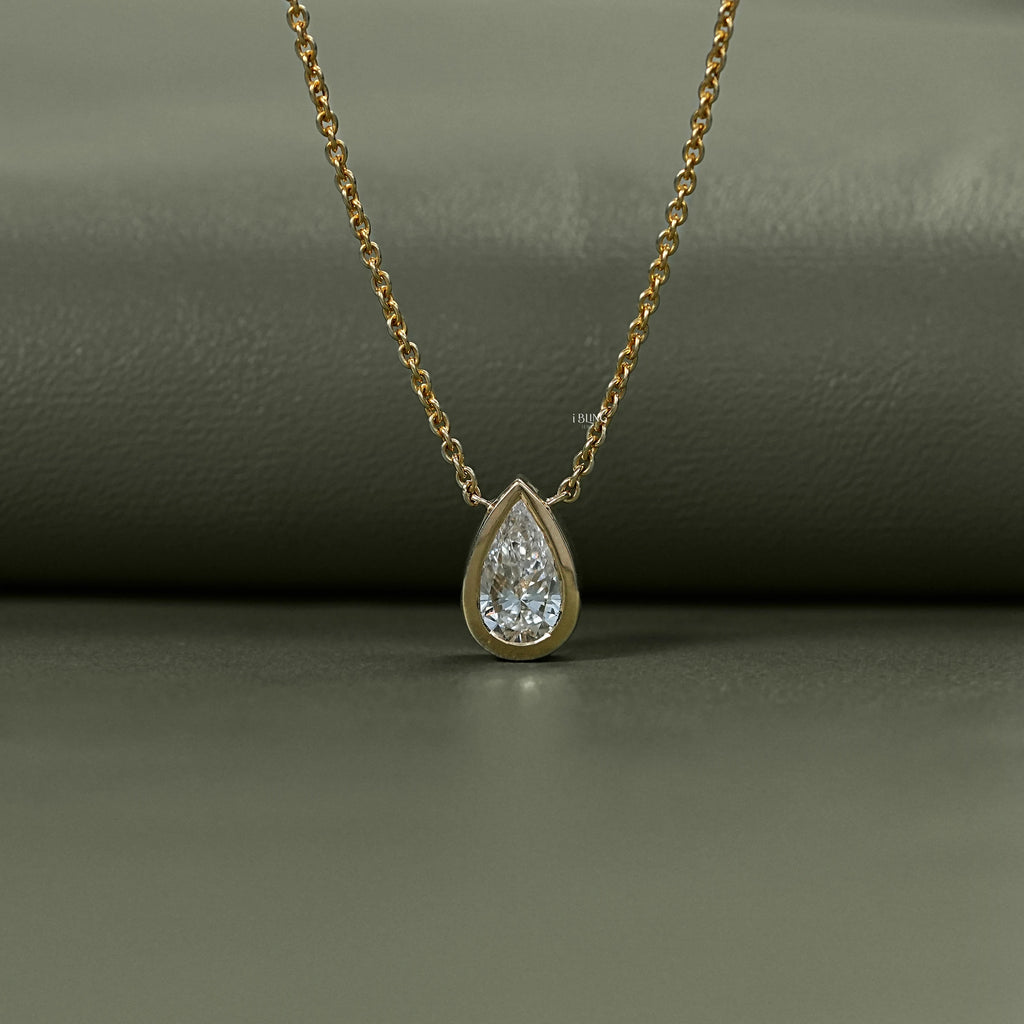 Pear Cut Lab Grown Diamond Bezel Set Solitaire Necklace