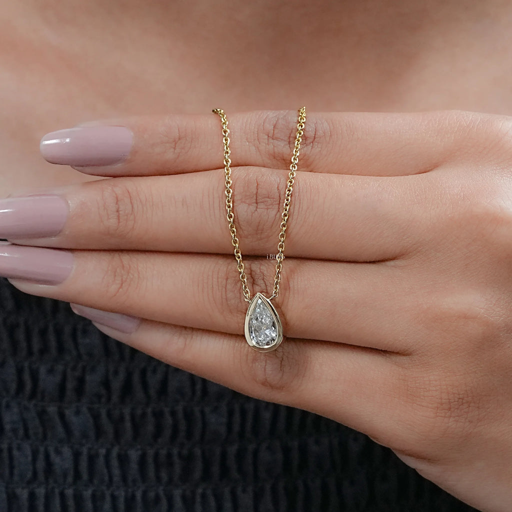 Pear Cut Lab Grown Diamond Bezel Set Solitaire Necklace
