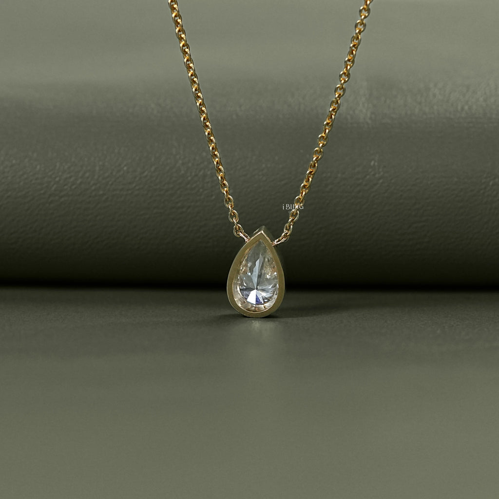 Pear Cut Lab Grown Diamond Bezel Set Solitaire Necklace