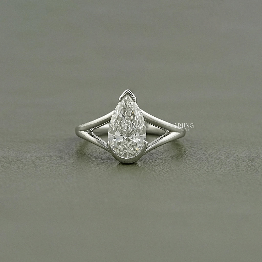 Pear Cut Lab Diamond Split Shank Engagement Ring