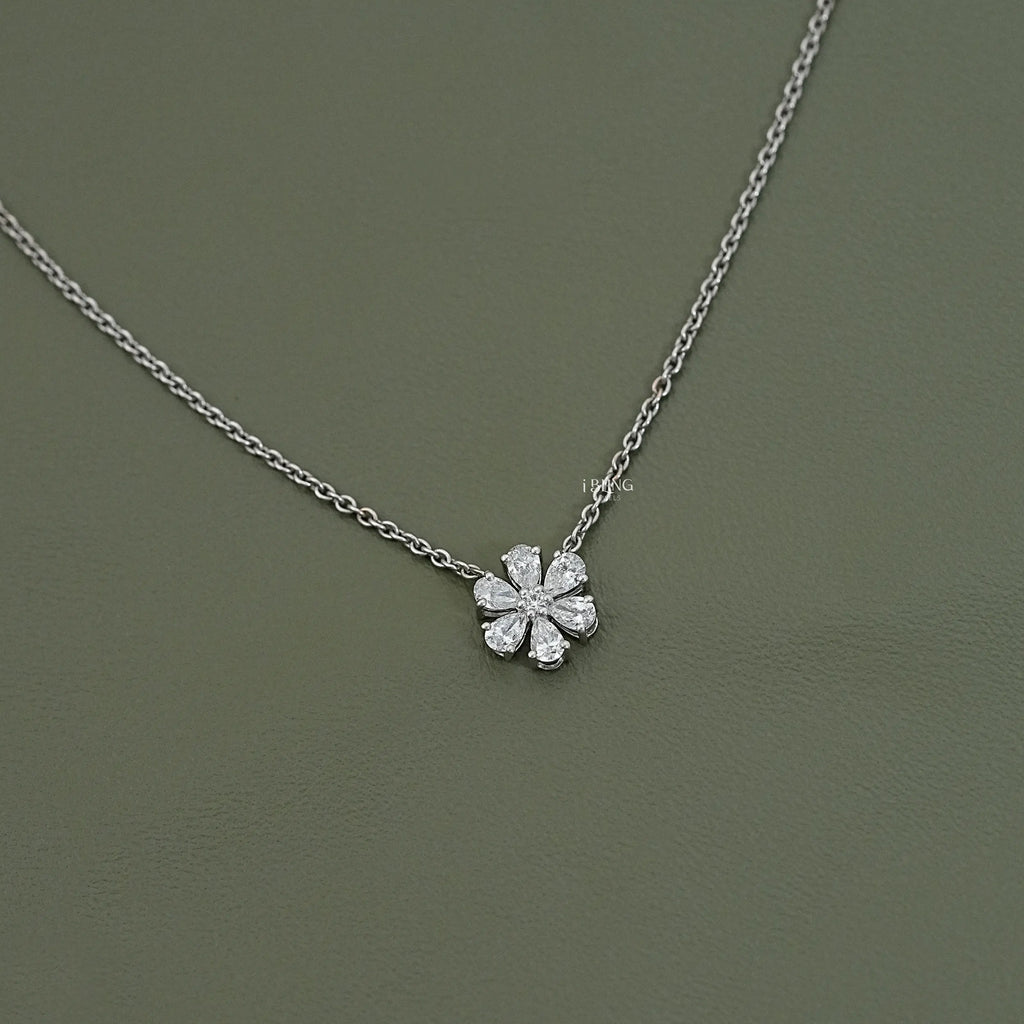 Pear Cut Lab Grown Diamond Daisy Necklace