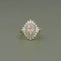 Pink Oval Cut Cluster Set Halo Engagement Ring