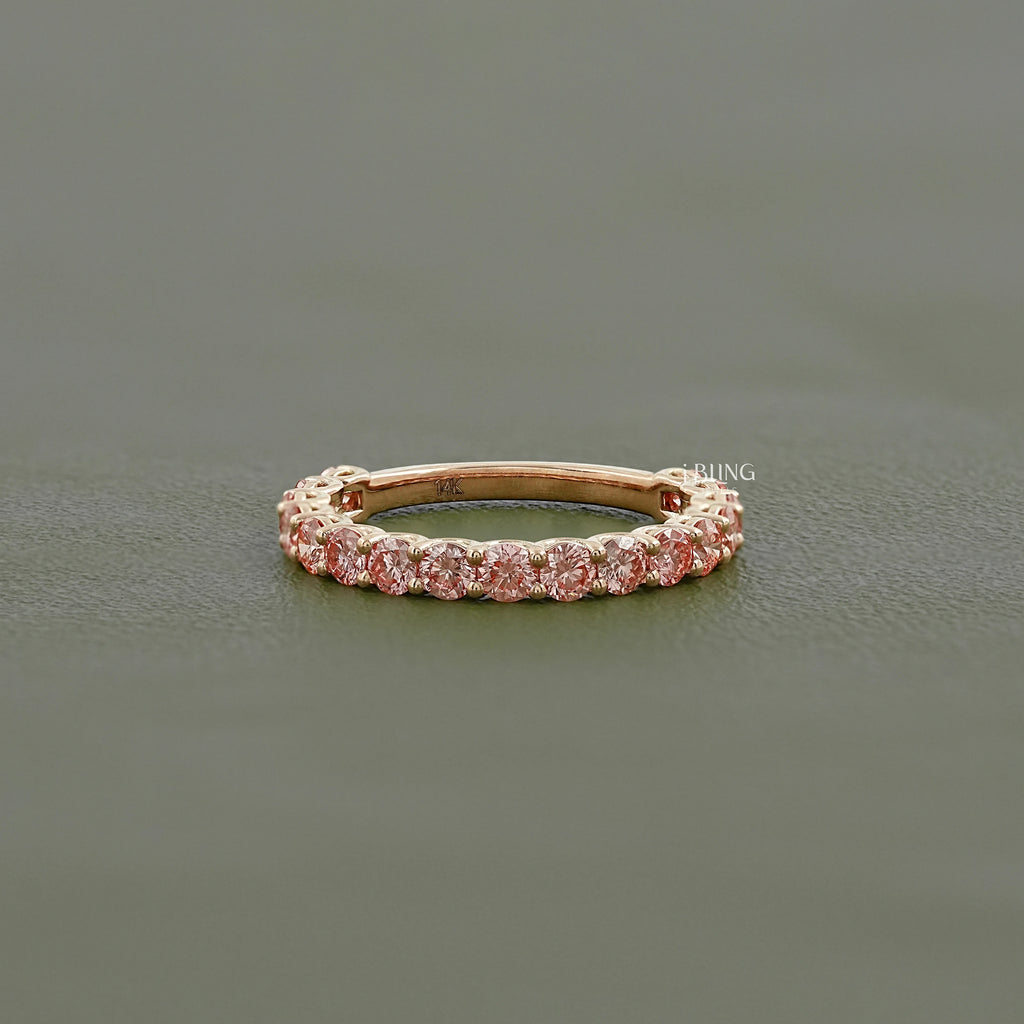 Pink Round Cut Lab Diamond Half Eternity Wedding Band