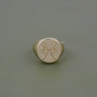 Yellow Gold Pisces Zodiac Unisex Signet Ring