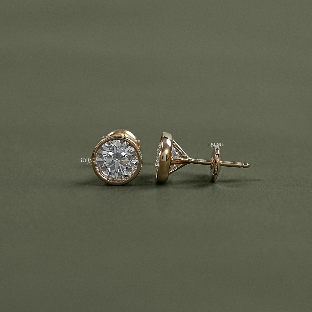 Round Cut Soliatire Bezel Set Stud Earrings