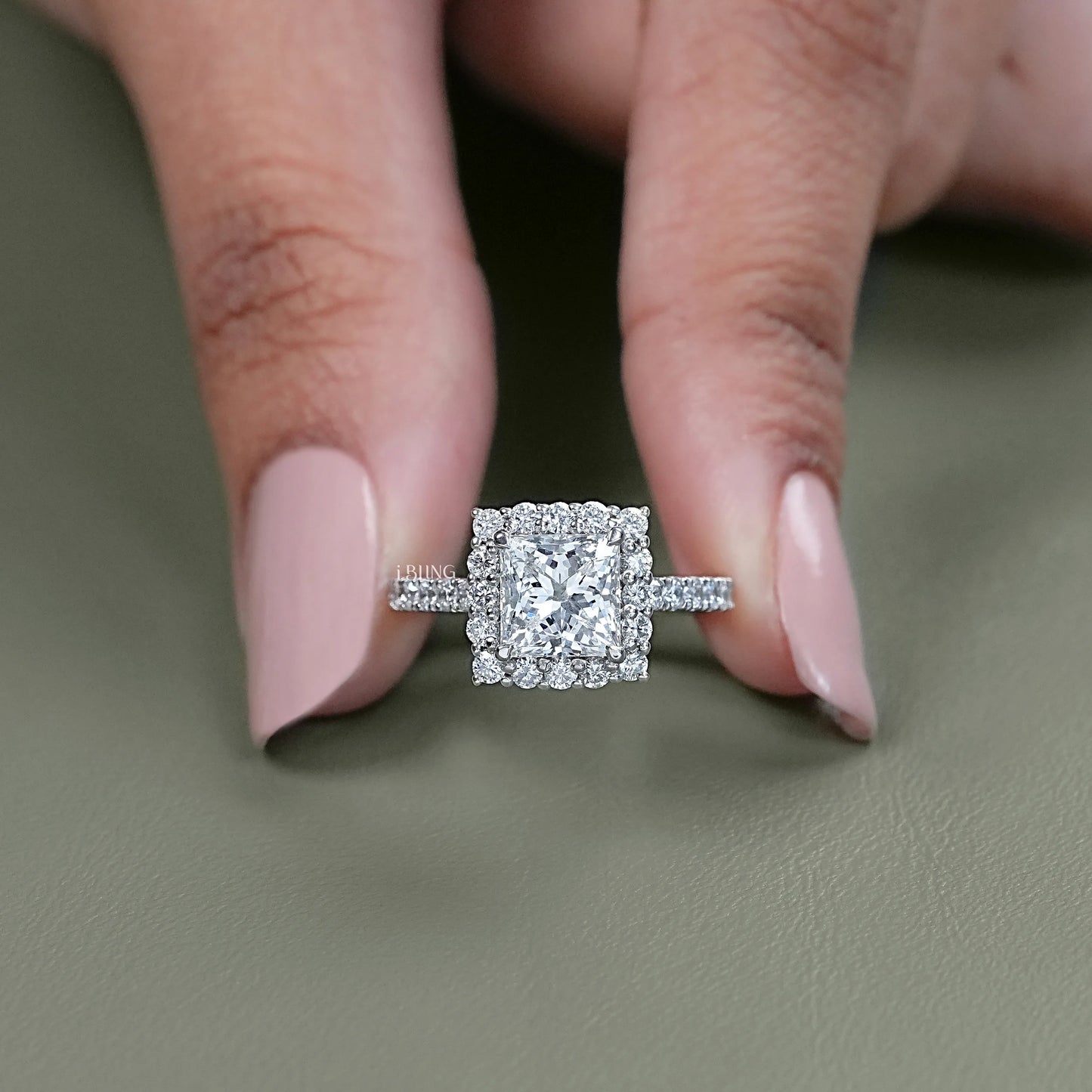 Princess Lab Diamond Halo Engagement Ring