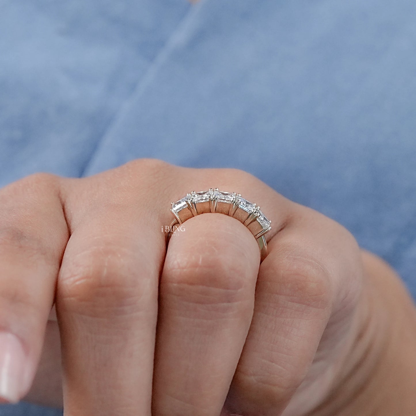 Five Stone Princess Lab Diamond Wedding Band
