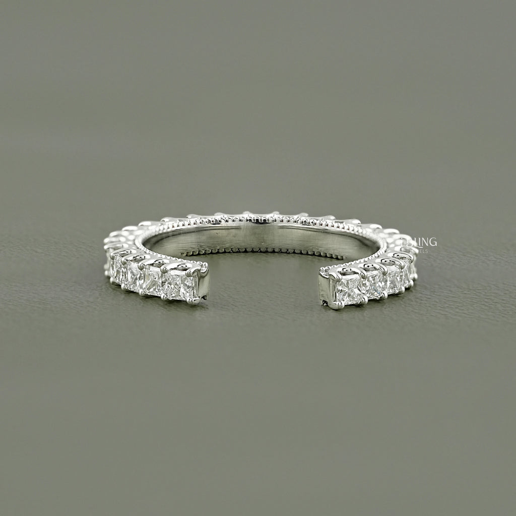 Princess Cut Lab Diamond Open Cuff Wedding Band