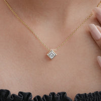 Princess Diamond Bezel Set Solitaire Necklace