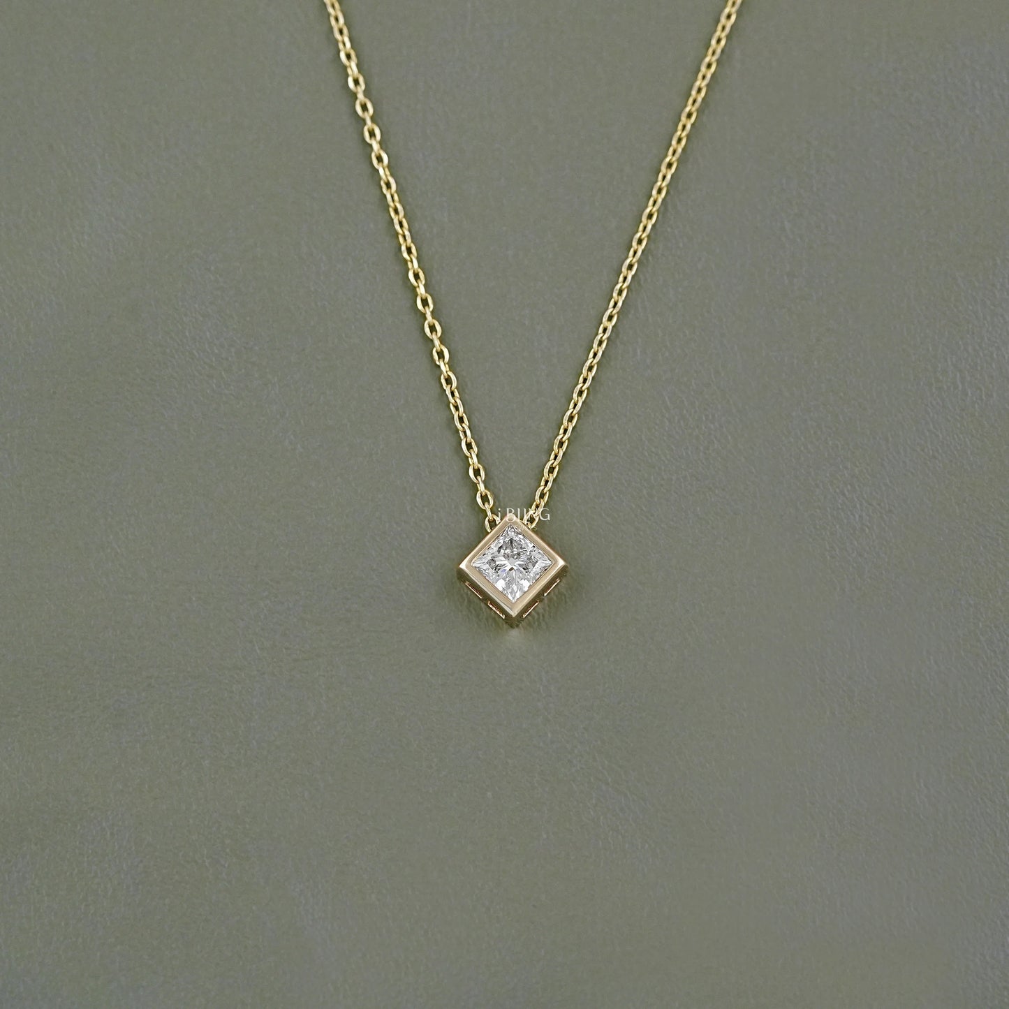 Princess Diamond Bezel Set Solitaire Necklace