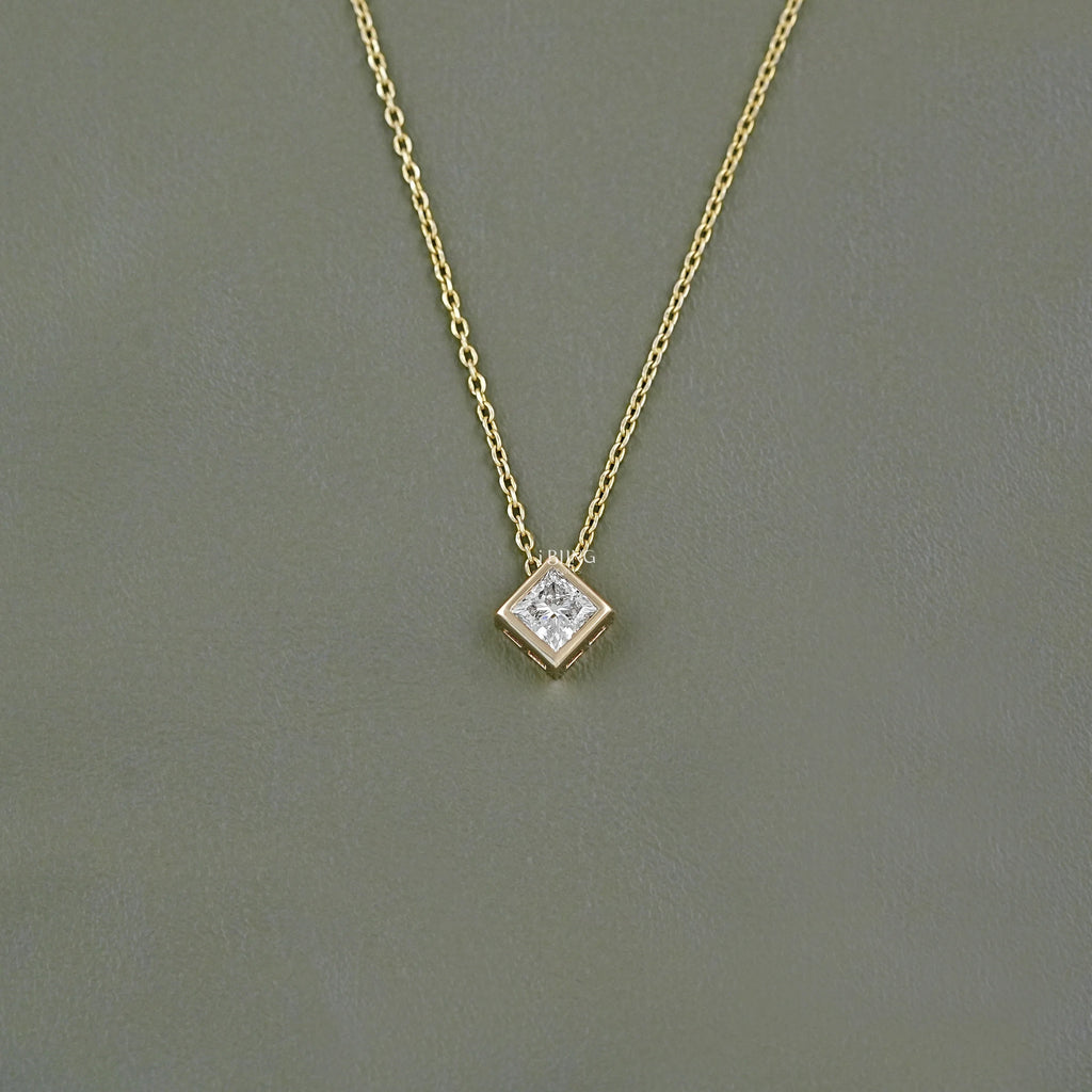 Princess Diamond Bezel Set Solitaire Necklace
