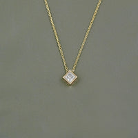 Princess Diamond Bezel Set Solitaire Necklace